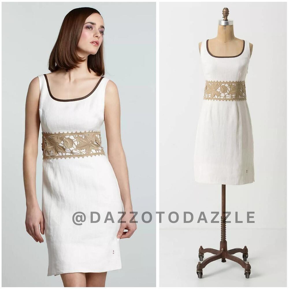 ANTHROPOLOGIE Koto Bolofo Devonshire 100% Linen Embroidered Dress | 6